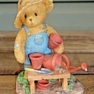 2002 Membership Cherished Teddies Tristan # CT008 Gardner Garden Bear Straw Hat